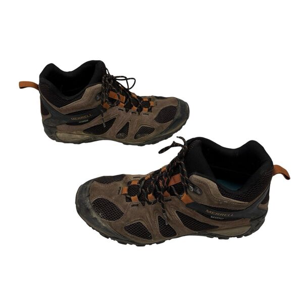 Merrell Yokota 2 Mid Hiking Boots Waterproof Suede Mesh J77375 Mens Sz 12 Brown - Picture 2 of 9